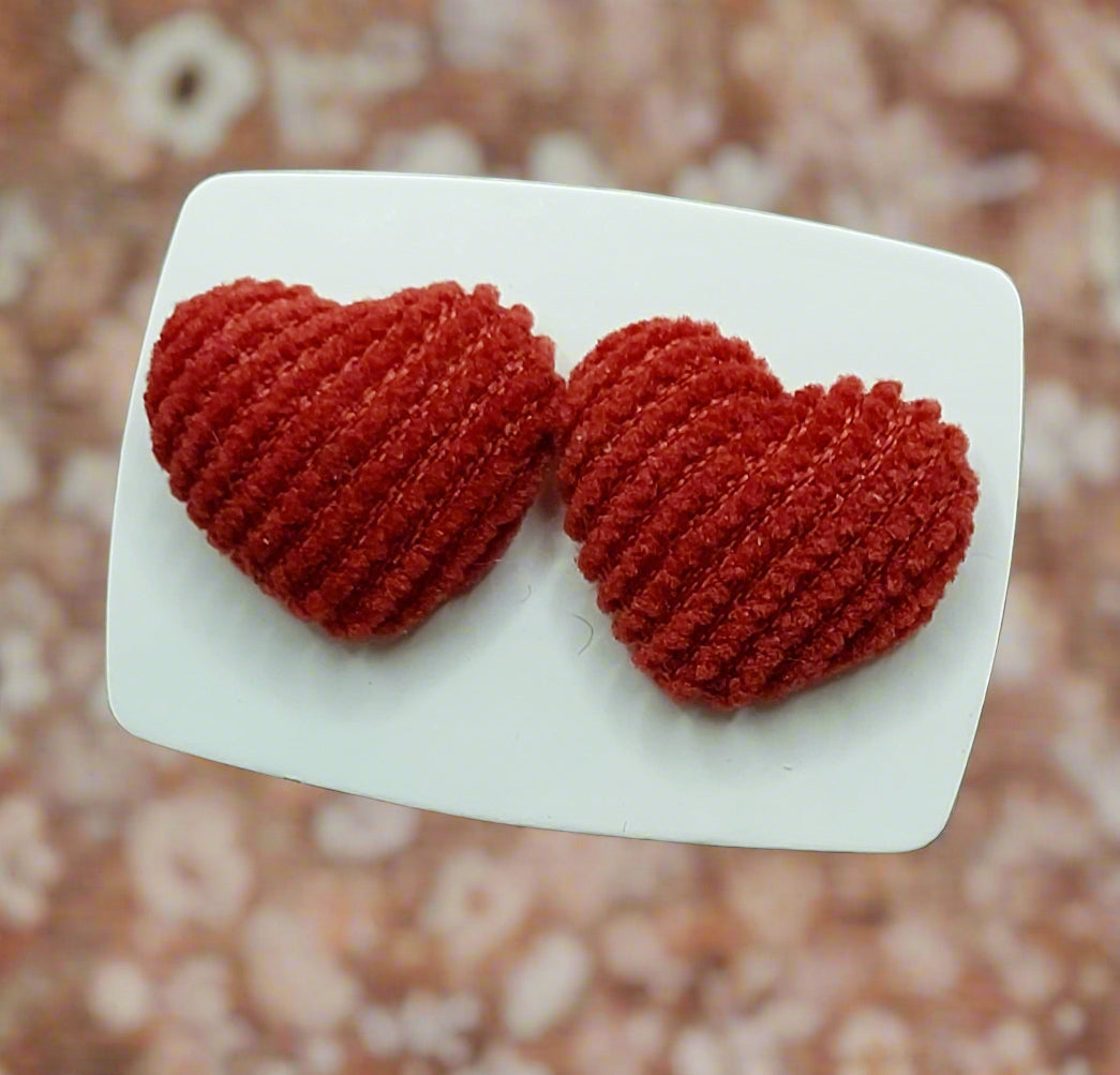 Auburn Corduroy Heart Fabric Earrings (15mm)