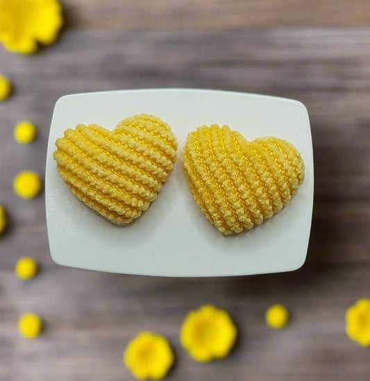 Yellow Corduroy Heart Fabric Earrings (15mm)