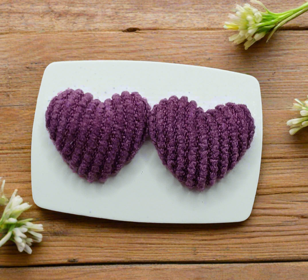 Plum Corduroy Heart Fabric Earrings (15mm)