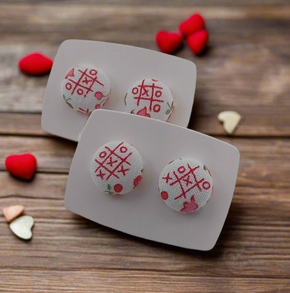 Tic-Tac-Toe Fabric Button Stud Earrings (13mm)