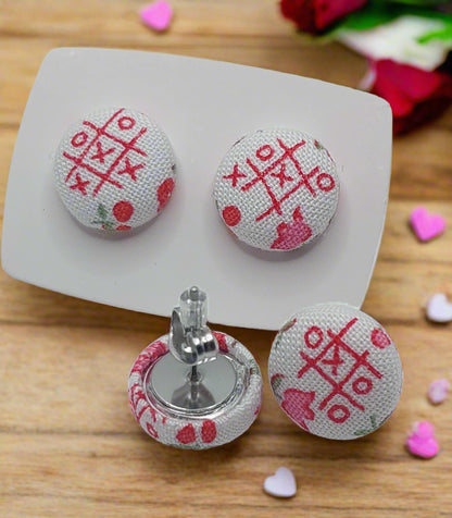 Tic-Tac-Toe Fabric Button Stud Earrings (13mm)