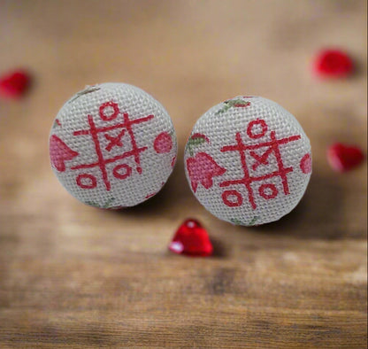 Tic-Tac-Toe Fabric Button Stud Earrings (13mm)