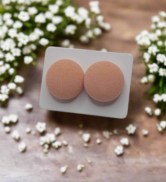 Mauve Chiffon Fabric Button Stud Earrings