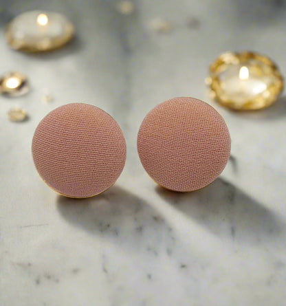 Mauve Chiffon Fabric Button Stud Earrings