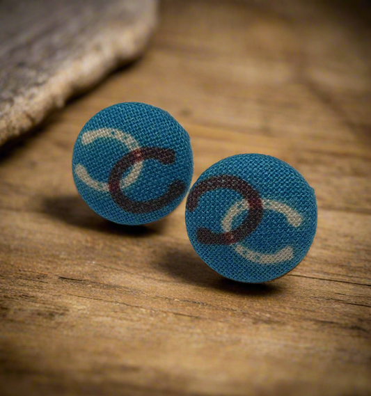 Horseshoes Fabric Button Earrings (16mm)