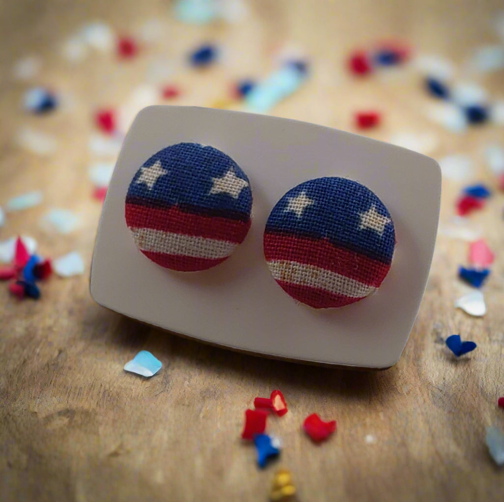 Patriotic Fabric Button Earrings