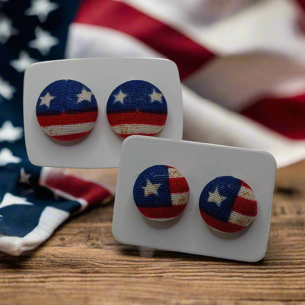 Patriotic Fabric Button Earrings