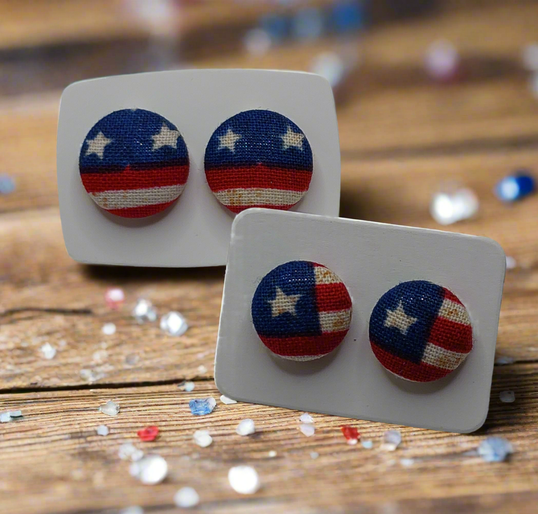 Patriotic Fabric Button Earrings