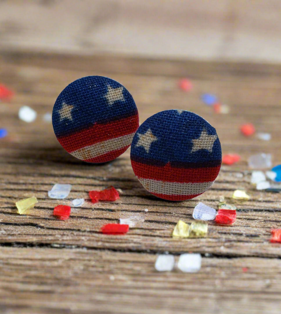 Patriotic Fabric Button Earrings