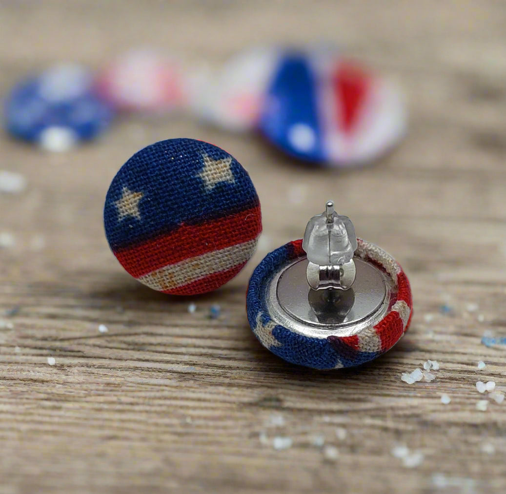 Patriotic Fabric Button Earrings