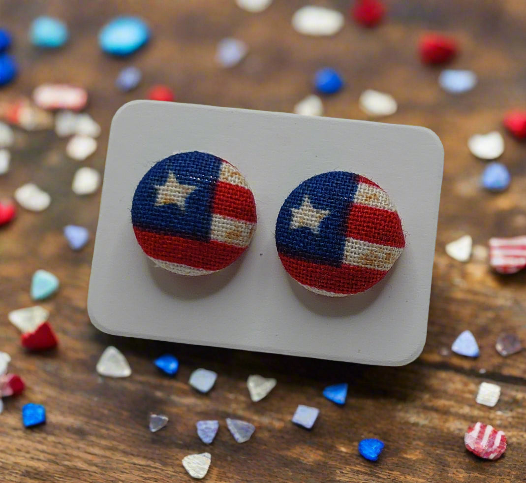 Patriotic Fabric Button Earrings