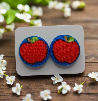 Apple Fabric Button Earrings