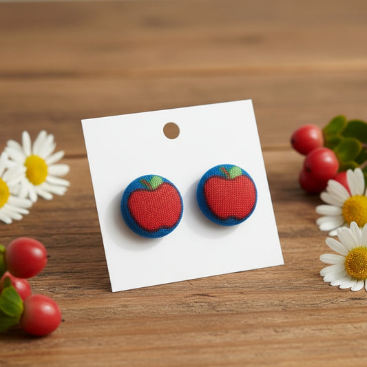 Apple Fabric Button Earrings