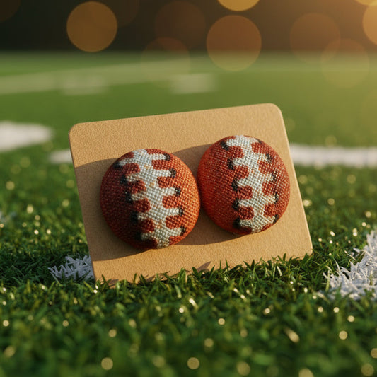 Football Fabric Button Earrings (16mm)