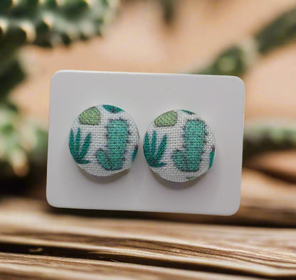 Cactus Fabric Button Earrings