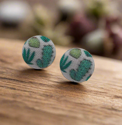 Cactus Fabric Button Earrings