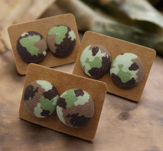 Camo Fabric Button Earrings