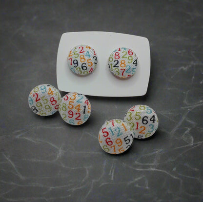 Mixed Up Numbers Fabric Button Stud Earrings (13mm)