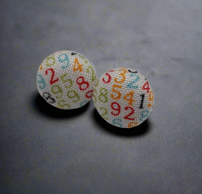 Mixed Up Numbers Fabric Button Stud Earrings (13mm)