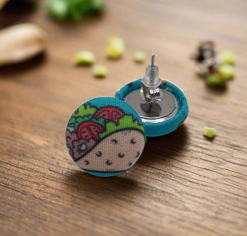 Taco Fabric Button Stud Earrings (16mm)