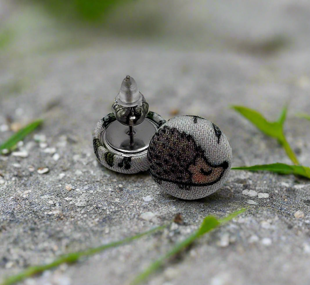 Hedgehog Fabric Button Stud Earrings (13mm)