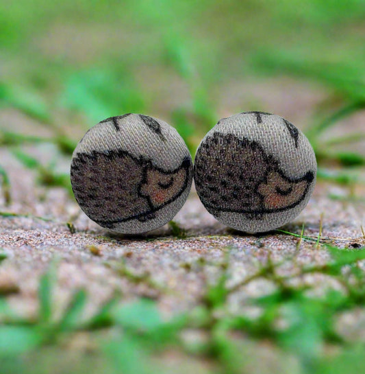 Hedgehog Fabric Button Stud Earrings (13mm)