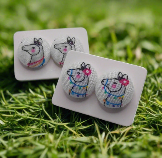 Llama Fabric Button Stud Earrings (16mm)
