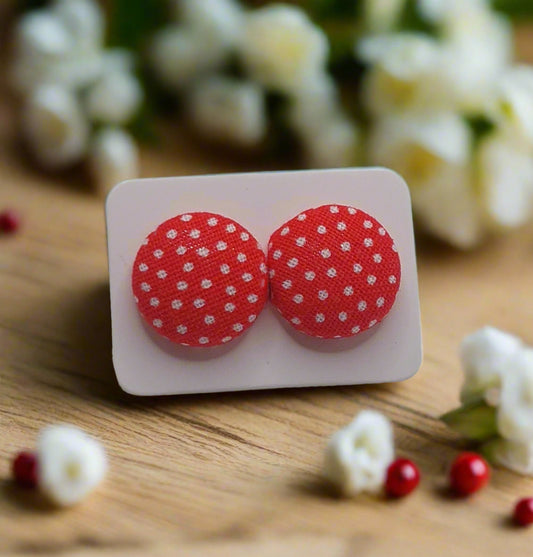 Bow Wow Polka Dot Fabric Button Earrings