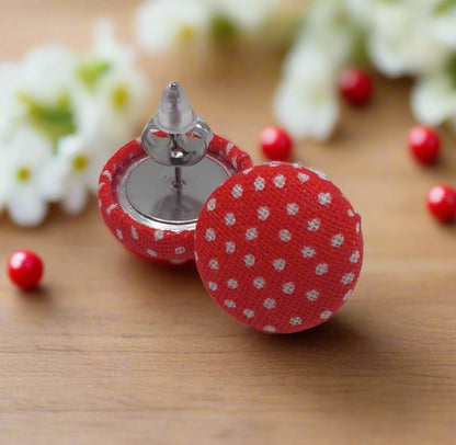 Bow Wow Polka Dot Fabric Button Earrings