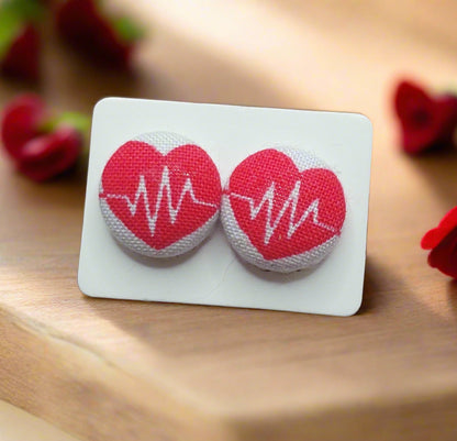 Heartbeat Fabric Button Earrings