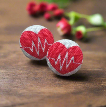 Heartbeat Fabric Button Earrings