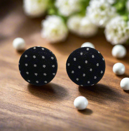 Black Pin Dot Fabric Button Earrings