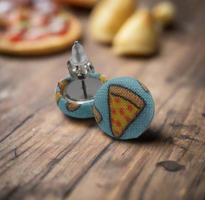 Pizza Fabric Button Earrings
