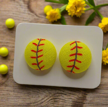 Softball Fabric Button Earrings