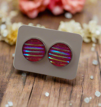 Salmon Sparkle & Stripes Earrings (14mm)
