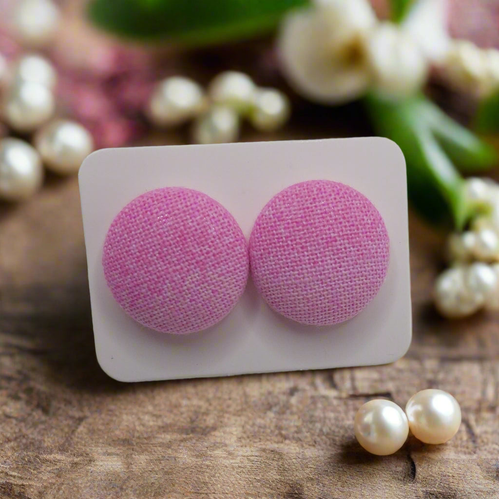 Pink Ombre Fabric Button Earrings (16mm)