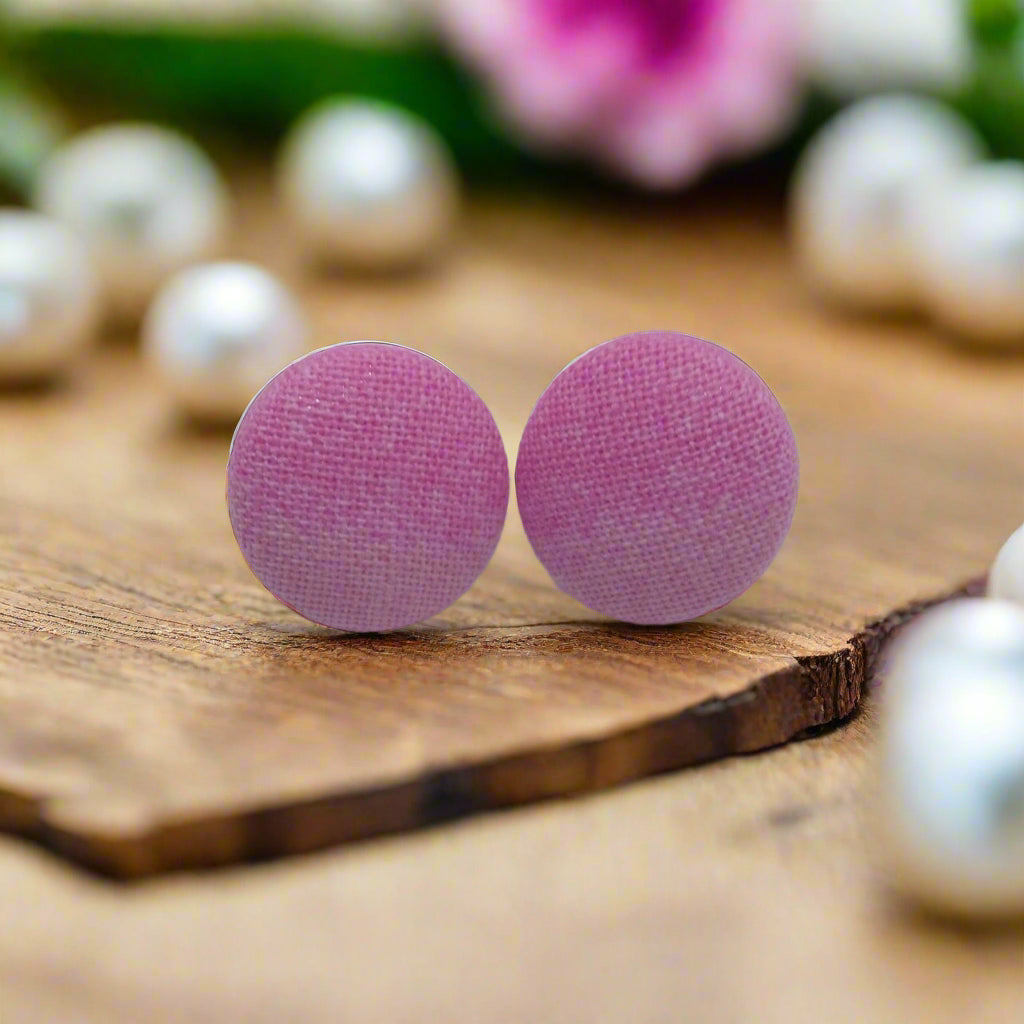 Pink Ombre Fabric Button Earrings (16mm)