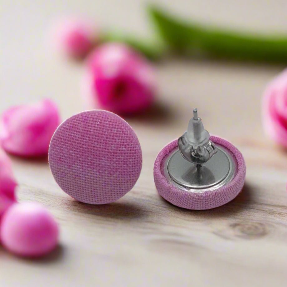 Pink Ombre Fabric Button Earrings (16mm)