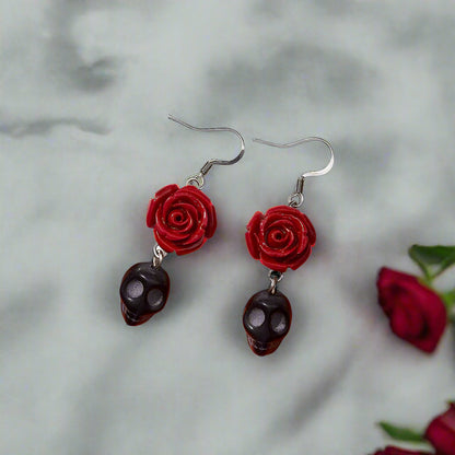 Rose & Skull Dangle Earrings