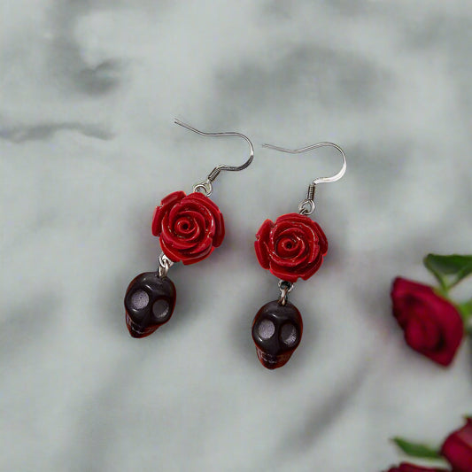 Rose & Skull Dangle Earrings
