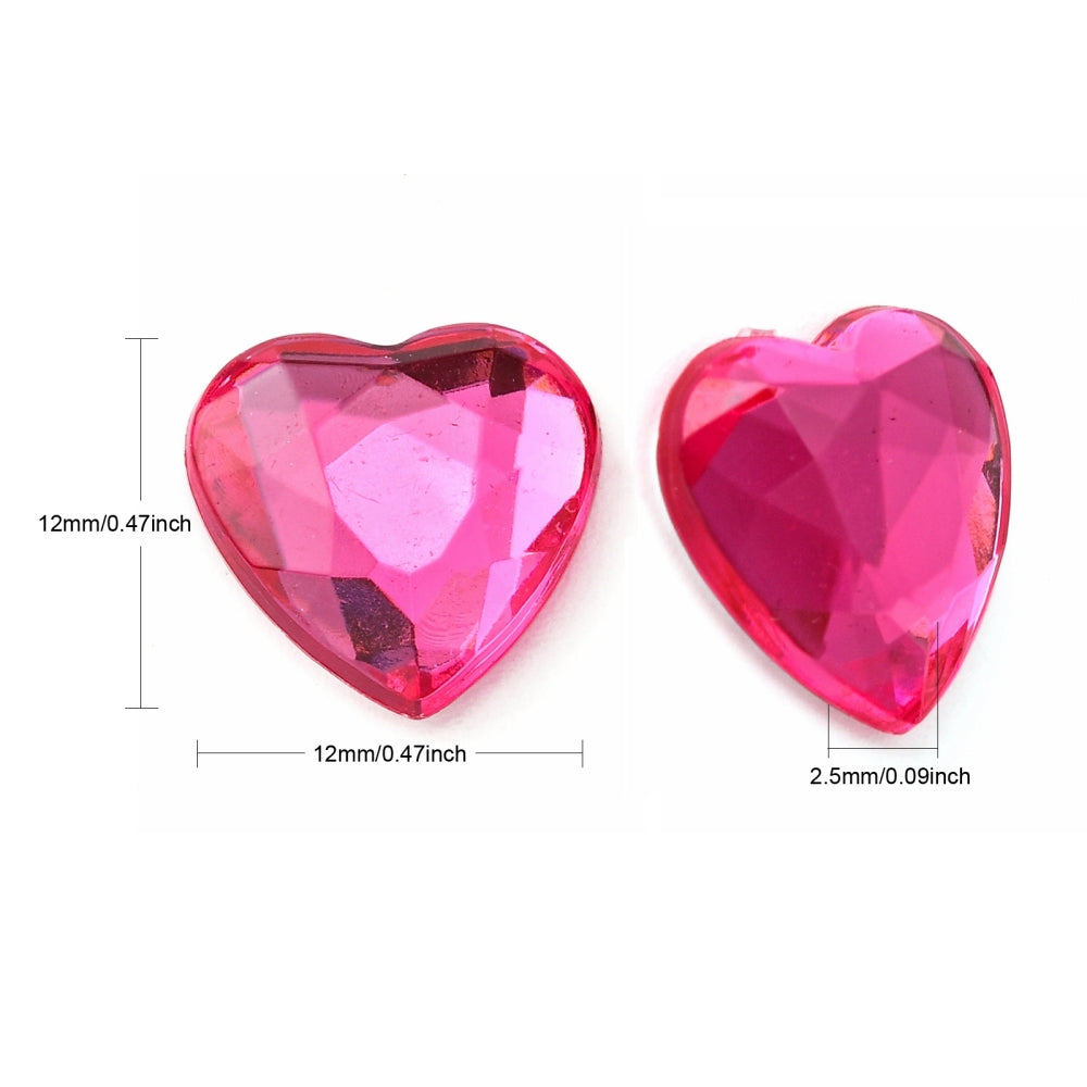 Imitation Acrylic Rhinestone Flat Back Heart Cabochons, 100 pieces