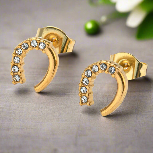 Rhinestone Horseshoe Earrings (9mm)