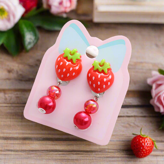 Kids Strawberry Clip-on Earrings