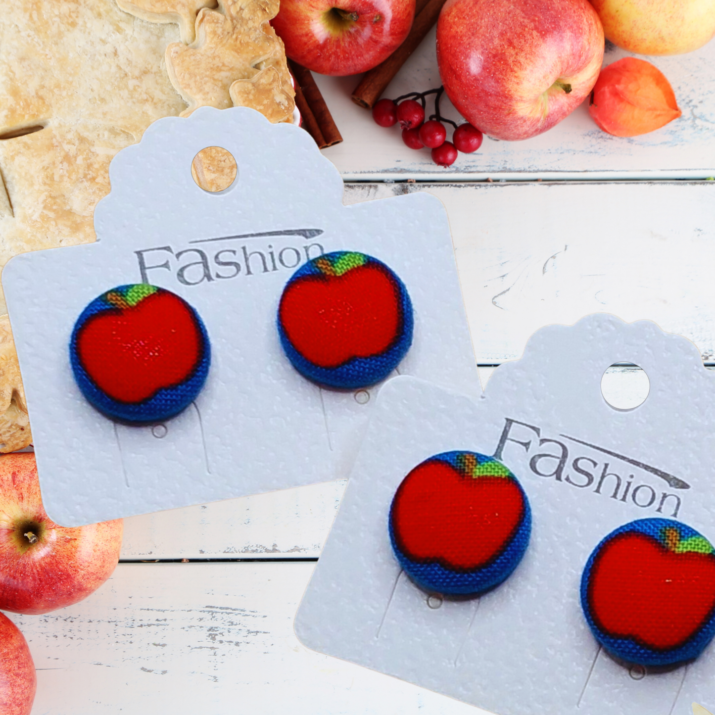 Apple Fabric Button Stud Earrings (16mm)