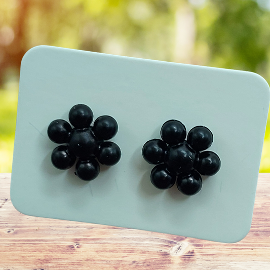 Black Bubble Flower Earrings (9mm)