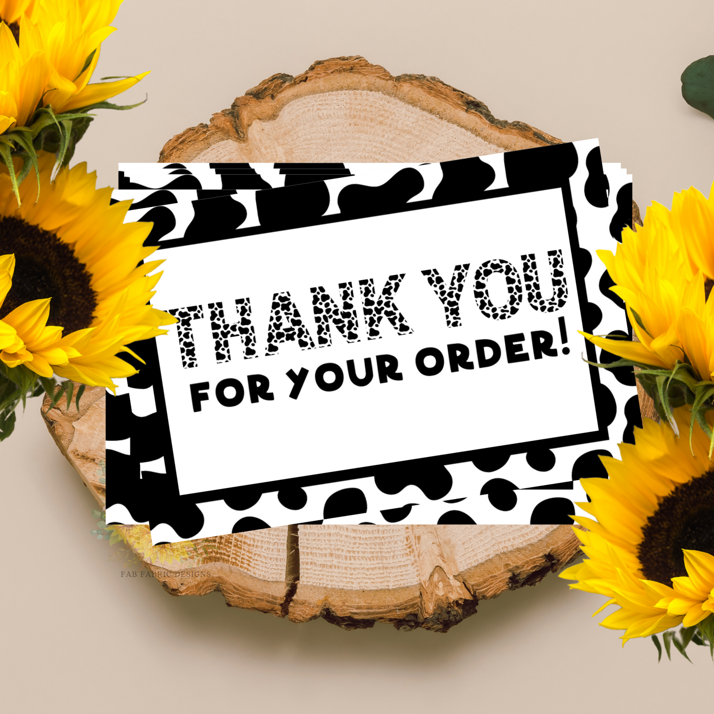 Black Cow Print Thank You For Your Order Cards