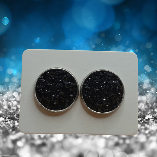 Black Imitation Druzy Earrings (14mm)