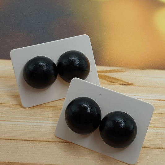 Black Wood Stud Earrings (15mm)