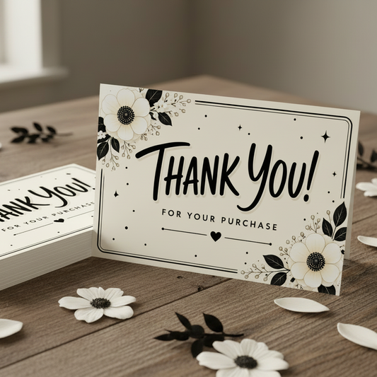 Black & White Floral, Thank You for Your Purchase Cards