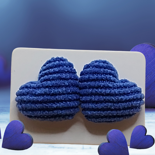 Blue Corduroy Heart Fabric Earrings (15mm)